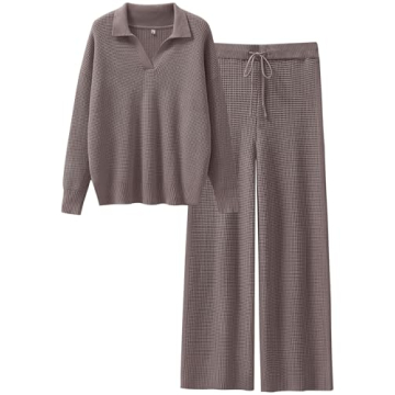 ANRABESS Womens Waffle Knit Sweater Pants Lounge Set