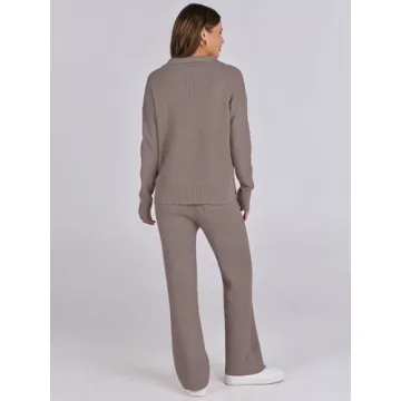 ANRABESS Womens Waffle Knit Sweater Pants Lounge Set