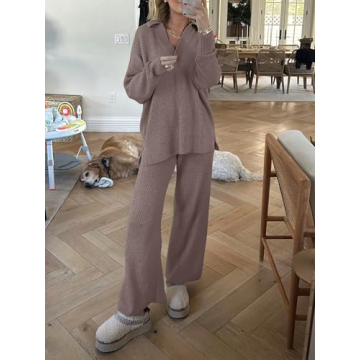 ANRABESS Womens Waffle Knit Sweater Pants Lounge Set