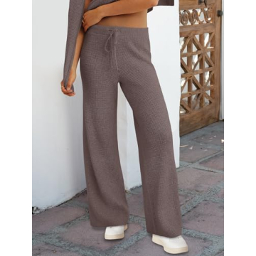 ANRABESS Womens Waffle Knit Sweater Pants Lounge Set