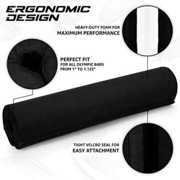 Yes4All Foam Bar Pad – Olympic Barbell Squat Pad – Neck Pad for Squats, Hip Thrusts – Weight Lifting Bar Pad (Black, Single)