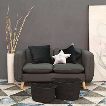 Sea Team 2-Pack Oval Cotton Rope Woven Storage Basket with Handles, Diaper Caddy, Nursery Nappies Or...