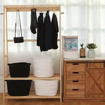 Sea Team 2-Pack Oval Cotton Rope Woven Storage Basket with Handles, Diaper Caddy, Nursery Nappies Organizer, Baby Shower Basket for Kid's Room, 14.2 x 9 x 11.4 Inches (Medium Size, Black)