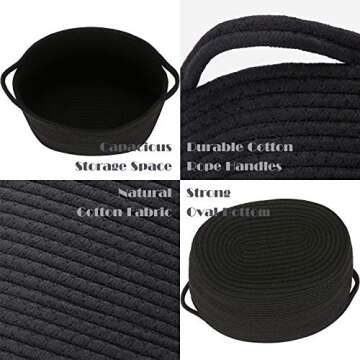 Sea Team 2-Pack Oval Cotton Rope Woven Storage Basket with Handles, Diaper Caddy, Nursery Nappies Organizer, Baby Shower Basket for Kid's Room, 14.2 x 9 x 11.4 Inches (Medium Size, Black)