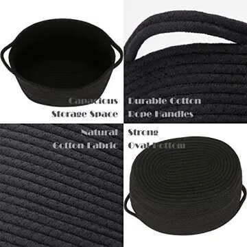 Sea Team 2-Pack Oval Cotton Rope Woven Storage Basket with Handles, Diaper Caddy, Nursery Nappies Organizer, Baby Shower Basket for Kid's Room, 14.2 x 9 x 11.4 Inches (Medium Size, Black)