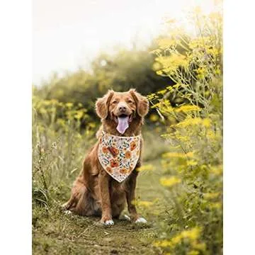 Elegant little tail Dog Bandanas - 1Pack Floral Print Washable Dog Scarf Female Square Dog Bib Kerchief Scarf Adjustable Pet Bandana for Medium Large Dogs