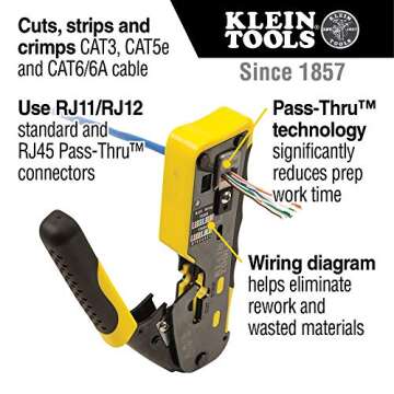 Klein Tools VDV226-110 Ratcheting Modular Data Cable Crimper / Wire Stripper / Wire Cutter for RJ11/...