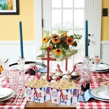 Caoekego 4th of July Snack Bowl Party Supplies 24 Pcs Independence Day Red White Blue Disposable Candy Holder Food Trays for Patriotic Themed Birthday Memorial Day Party Decorations