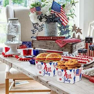 Caoekego 4th of July Snack Bowl Party Supplies 24 Pcs Independence Day Red White Blue Disposable Candy Holder Food Trays for Patriotic Themed Birthday Memorial Day Party Decorations