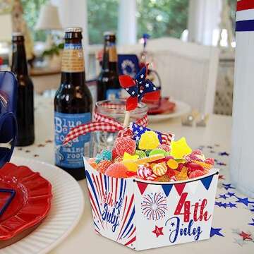 Caoekego 4th of July Snack Bowl Party Supplies 24 Pcs Independence Day Red White Blue Disposable Candy Holder Food Trays for Patriotic Themed Birthday Memorial Day Party Decorations