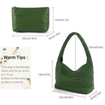 Woven Handbag for Woman Vegan Leather Hand Woven Shoulderbag and Purse Small Fashion Shopper Bag