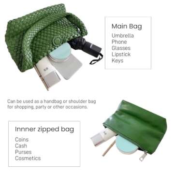 Woven Handbag for Woman Vegan Leather Hand Woven Shoulderbag and Purse Small Fashion Shopper Bag