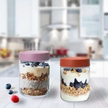 Overnight Oats Containers with Lids 16 oz Glass Jars with Lids 6 Pack Glass Mason Jars with Airtight Lids, Prefect Overnight Oats Containers with lids for Snacks, Yogurt, Chia Pudding (6 Pack)
