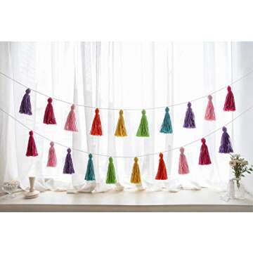 Mkono 2 Pack Cotton Tassel Garland Banner Colorful Birthday Decor Party Backdrop Christmas Boho Wall...