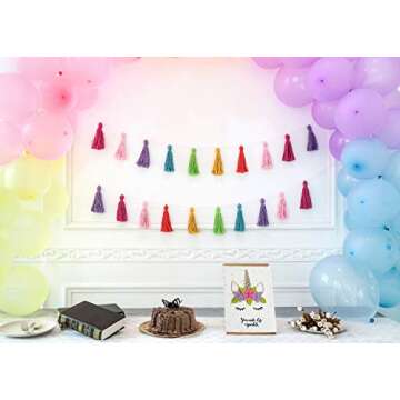 Mkono 2 Pack Cotton Tassel Garland Banner Colorful Birthday Decor Party Backdrop Christmas Boho Wall Hangings Decor for Bedroom, Nursery, Play Room, Baby Shower, Girls Room Decor, Birthday Gift