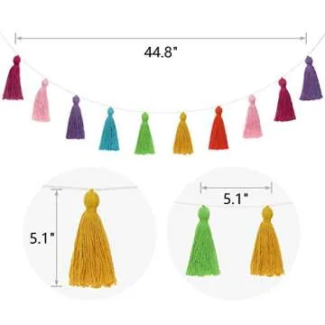 Mkono 2 Pack Cotton Tassel Garland Banner Colorful Birthday Decor Party Backdrop Christmas Boho Wall Hangings Decor for Bedroom, Nursery, Play Room, Baby Shower, Girls Room Decor, Birthday Gift