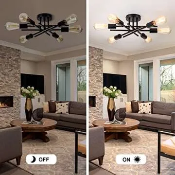 BrkNit Sputnik Chandeliers, Modern Semi Flush Mount Ceiling Light with E26 Base, Mid Century Industrial Kitchen Farmhouse Light Fixtures for Bedroom Living Room (Black, Ceiling 6 Lights)