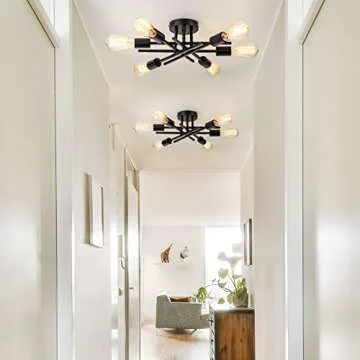 BrkNit Sputnik Chandeliers, Modern Semi Flush Mount Ceiling Light with E26 Base, Mid Century Industrial Kitchen Farmhouse Light Fixtures for Bedroom Living Room (Black, Ceiling 6 Lights)