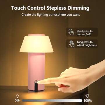 Gewiny Table Lamp for Indoor/Outdoor Lamp Waterproof Shower Lamp Battery Operated Cordless Lamp Portable Lamp Rechargeable Touch Dimming LED Lamp for Bedroom/Dinning/Patio(Pink)