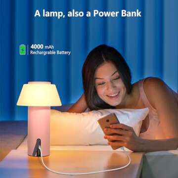 Gewiny Table Lamp for Indoor/Outdoor Lamp Waterproof Shower Lamp Battery Operated Cordless Lamp Portable Lamp Rechargeable Touch Dimming LED Lamp for Bedroom/Dinning/Patio(Pink)