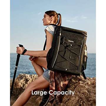 OlarHike Cooler Backpack with Reflective Strip, 30 Cans Insulated Waterproof Backpack Cooler Bag for Hiking, Camping, Picnic