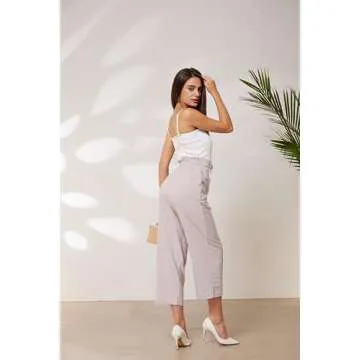 GRACE KARIN Women's Straight Leg Cropped Pants Elastic Waist Business Casual Capris Palazzo Trousers Slacks with Pocket Light Pink L