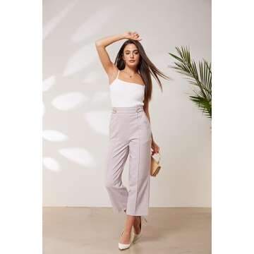 GRACE KARIN Women's Straight Leg Cropped Pants Elastic Waist Business Casual Capris Palazzo Trousers Slacks with Pocket Light Pink L