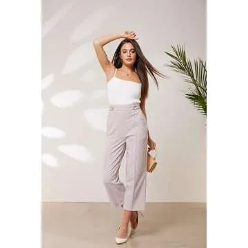 GRACE KARIN Women's Straight Leg Cropped Pants Elastic Waist Business Casual Capris Palazzo Trousers Slacks with Pocket Light Pink L