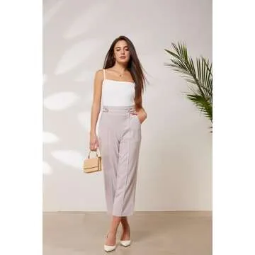 GRACE KARIN Women's Straight Leg Cropped Pants Elastic Waist Business Casual Capris Palazzo Trousers Slacks with Pocket Light Pink L