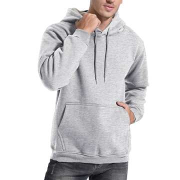 Flygo Men's Casual Fleece Sherpa Lined Hoodie Winter Warm Pullover Hooded Sweatshirt(Grey-M)
