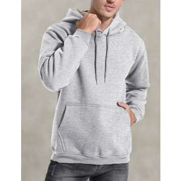 Flygo Men's Casual Fleece Sherpa Lined Hoodie Winter Warm Pullover Hooded Sweatshirt(Grey-M)