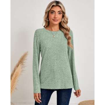 Huukeay 3 Pack Women's Long Sleeve Sweaters, Lightweight Crew Neck Shirts Regular Fit Tunic Tops Casual Solid Color Pullover(Small,Black, Caramel, Green)