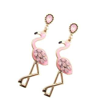 Handmade Pink Flamingo Beaded Drop Dangle Earrings Long Tassel for Women Crystal Cute Bird Animal Ch...