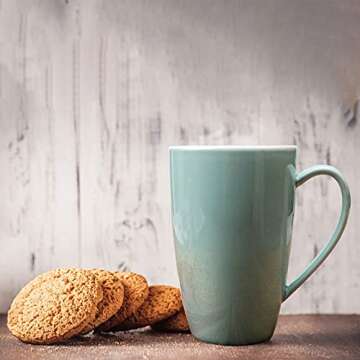 amhomel Porcelain Tea Mug with Infuser and Lid, 16 Ounce Ceramic Tea Cup for Loose Leaf, Coffee, Cocoa and Milk, Tea Gift for Tea Lovers, Set of 2(Green and White)