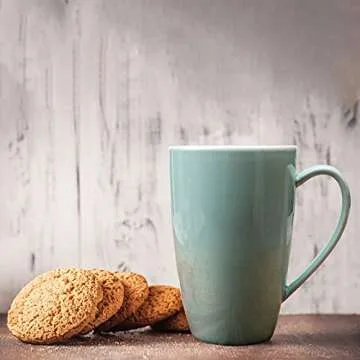 amhomel Porcelain Tea Mug with Infuser and Lid, 16 Ounce Ceramic Tea Cup for Loose Leaf, Coffee, Cocoa and Milk, Tea Gift for Tea Lovers, Set of 2(Green and White)