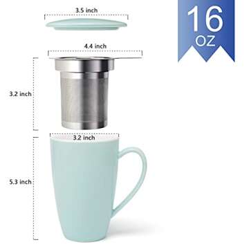 amhomel Porcelain Tea Mug with Infuser and Lid, 16 Ounce Ceramic Tea Cup for Loose Leaf, Coffee, Cocoa and Milk, Tea Gift for Tea Lovers, Set of 2(Green and White)