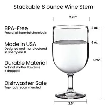 Acrylic Stackable Wine Glasses | 8 oz Dishwasher Safe