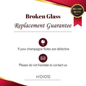 KOIOS Classy Champagne Flutes Glass- Hand Blown Crystal Champagne Glasses Made from 100% Lead Free Premium Crystal Glass, Perfect for Gift, 10", 7 Oz, Set of 2, Clear