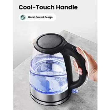 COMFEE' Glass Electric Tea Kettle & Hot Water Kettle Electric, 1.7L Electric Kettle with LED Indicator, 1500W Fast Boil, Auto Shut-Off and Boil-Dry Protection