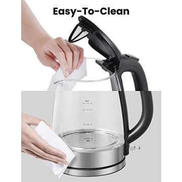 COMFEE' Glass Electric Tea Kettle & Hot Water Kettle Electric, 1.7L Electric Kettle with LED Indicator, 1500W Fast Boil, Auto Shut-Off and Boil-Dry Protection
