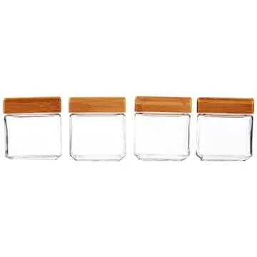 Anchor Hocking 1-Quart Stackable Jars with Bamboo Lids, Set of 4, Clear Glass