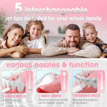 Water Dental Flosser Cordless for Teeth - Nicwell 4 Modes Dental Oral Irrigator, Portable and Rechargeable IPX7 Waterproof Powerful Battery Life Water Teeth Cleaner Picks for Home Travel