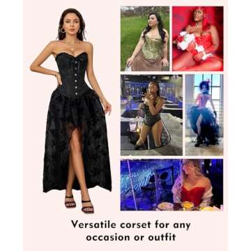 SZIVYSHI Red Corset Tops for Women, Bustier Shapewear Lingerie, Fashion Lace Waist Push Up Bodysuit Vest, Strapless Vintage Victorian Overbust Bodice for Night Out - XS