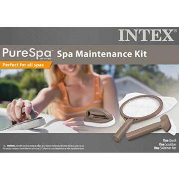 Intex PureSpa Hot Tub and Spa Maintenance Accessory Kit with Curved Brush, Mesh Net Skimmer, and Scrubber for Inflatable PureSpa Home Hot Tubs