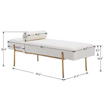 Guyou 55" White End of Bed Bench, Modern Faux Fur Upholstered Ottoman Bench Seat with Gold Legs, Fuz...