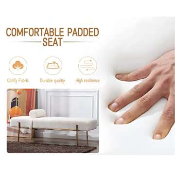 Elegant Guyou 55" White Faux Fur Ottoman Bench with Gold Legs