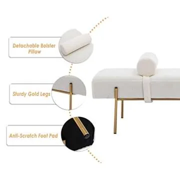 Elegant Guyou 55" White Faux Fur Ottoman Bench with Gold Legs