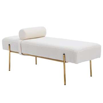 Elegant Guyou 55" White Faux Fur Ottoman Bench with Gold Legs