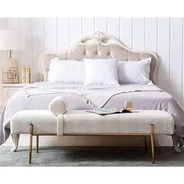 Elegant Guyou 55" White Faux Fur Ottoman Bench with Gold Legs