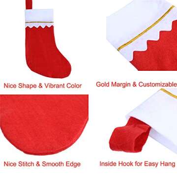 Quality Red Felt Christmas Stockings - 12 Pack